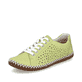 Grüne Rieker Damen Schnürschuhe M2824-52 mit weißen Ziernähten. Schuh seitlich schräg.