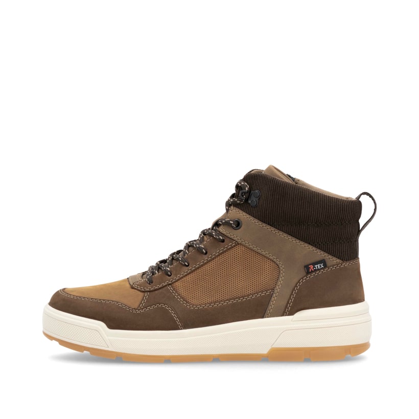 Braune Rieker Herren Sneaker High U0073-22 mit wasserabweisender TEX-Membran. Schuh Außenseite.