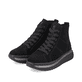 Schwarze Rieker Damen Sneaker High W0960-00 mit TR-Sohle mit weichem EVA-Inlet. Schuhpaar seitlich schräg.