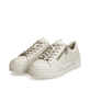 Weiße Rieker Damen Sneaker Low N4914-80 mit einem Reißverschluss. Schuhpaar seitlich schräg.