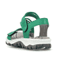 Grüne Rieker Damen Trekkingsandalen 68871-52 mit einem Klettverschluss. Schuh von hinten.