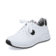Edelweiße Rieker Damen Sneaker Low M4903-80 mit Schnürung sowie geprägtem Logo. Schuh seitlich schräg.
