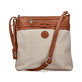 Rieker Damen Handtasche H1519-62 in Cremebeige-Karamellbraun aus Textil mit Reißverschluss. Handtasche Vorderseite.