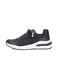 
Nachtschwarze Rieker Damen Sneaker Low M6601-00 mit einer Profilsohle mit Keilabsatz. Schuh Außenseite