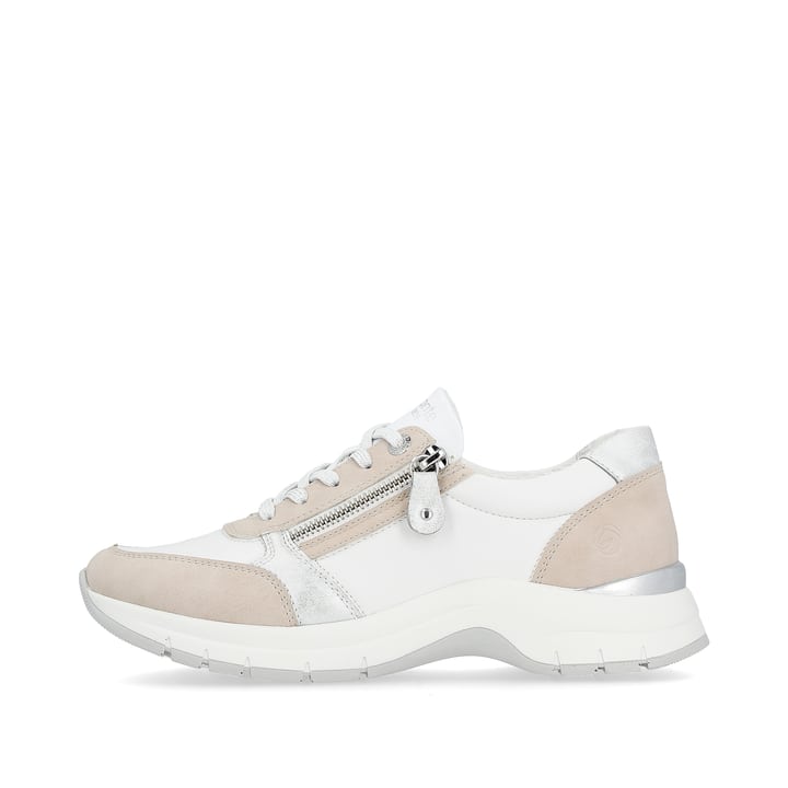 Weiße remonte Damen Sneaker D0G09-81 mit einem Reißverschluss sowie Extraweite H. Schuh Außenseite.