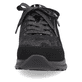 
Nachtschwarze Rieker Damen Sneaker Low N1411-90 mit einer schockabsorbierenden Sohle. Schuh von vorne.