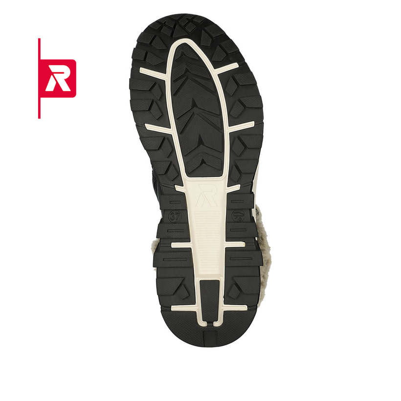 Schwarze Rieker EVOLUTION Damen Stiefel W0063-00 mit Schnürung und Reißverschluss. Schuh Laufsohle.