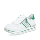 Weiße remonte Damen Sneaker D1318-82 mit Reißverschluss sowie Ziernähten. Schuh seitlich schräg.