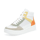 Weiße remonte Damen Sneaker D0J70-81 mit Reißverschluss sowie Löcheroptik. Schuh seitlich schräg.