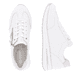Reinweiße remonte Damen Sneaker D1G02-80 mit einem Reißverschluss. Schuh von oben, liegend.