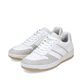 Weiße Rieker Damen Sneaker Low M5509-80 mit strapazierfähiger Sohle. Schuhpaar seitlich schräg.