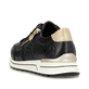 Tiefschwarze Rieker Damen Sneaker Low N1406-00 mit goldenen Details. Schuh von hinten.