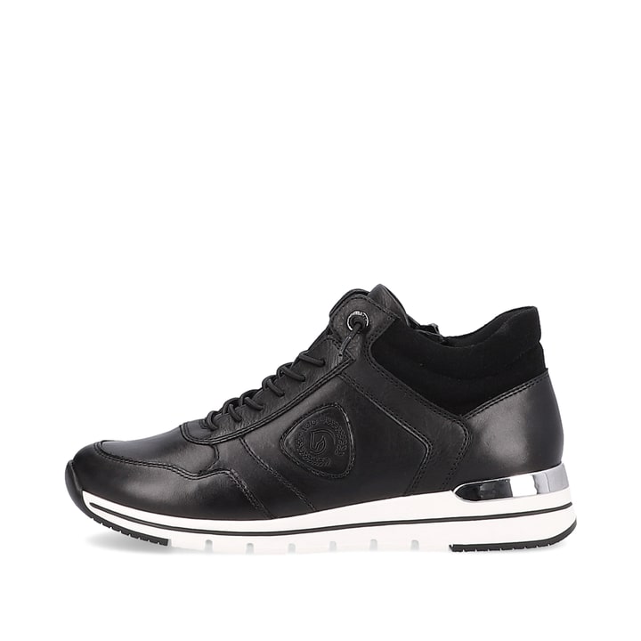 
Nachtschwarze remonte Damen Sneaker R6771-01 mit Schnürung und Reißverschluss. Schuh Außenseite