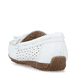 Weiße Rieker Damen Loafer 40254-80 in Löcheroptik sowie schmaler Passform E 1/2. Schuh von hinten.