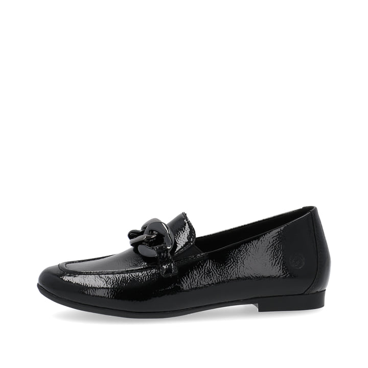 
Glanzschwarze remonte Damen Loafers D0K00-01 mit einer flexiblen Profilsohle. Schuh Außenseite