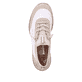 Cremeweiße Rieker Damen Slipper N4253-80 mit Gummischnürung sowie Korkoptik. Schuh von oben.
