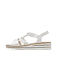 Weiße Rieker Keilsandaletten V0687-80 mit Elastikeinsatz sowie Schmuckelementen. Schuh Außenseite.