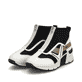 Weiße Rieker Damen Sneaker High N6360-00 mit Reißverschluss sowie der Komfortweite G. Schuhpaar seitlich schräg.