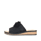 Schwarze Rieker Damen Pantoletten V3659-00 mit einer schockabsorbierenden Sohle. Schuh Außenseite.