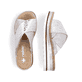 Silberne Rieker Damen Pantoletten V7979-80 mit einem Klettverschluss. Schuh von oben, liegend.