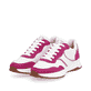 Weiße Rieker Damen Sneaker Low W1302-81 mit einer abriebfesten Sohle. Schuhpaar seitlich schräg.