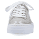 Metallische Rieker Damen Sneaker Low N49W1-90 mit Schnürung sowie geprägtem Logo. Schuh von vorne.