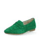 Smaragdgrüne remonte Damen Loafer D0K02-52 mit einem Elastikeinsatz. Schuh seitlich schräg.