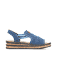 Meeresblaue vegane Rieker Keilsandaletten 62982-12 mit einem Elastikeinsatz. Schuh Innenseite.