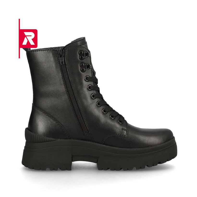 Schwarze Rieker EVOLUTION Damen Stiefel W0371-00 mit Schnürung und Reißverschluss. Schuh Innenseite.