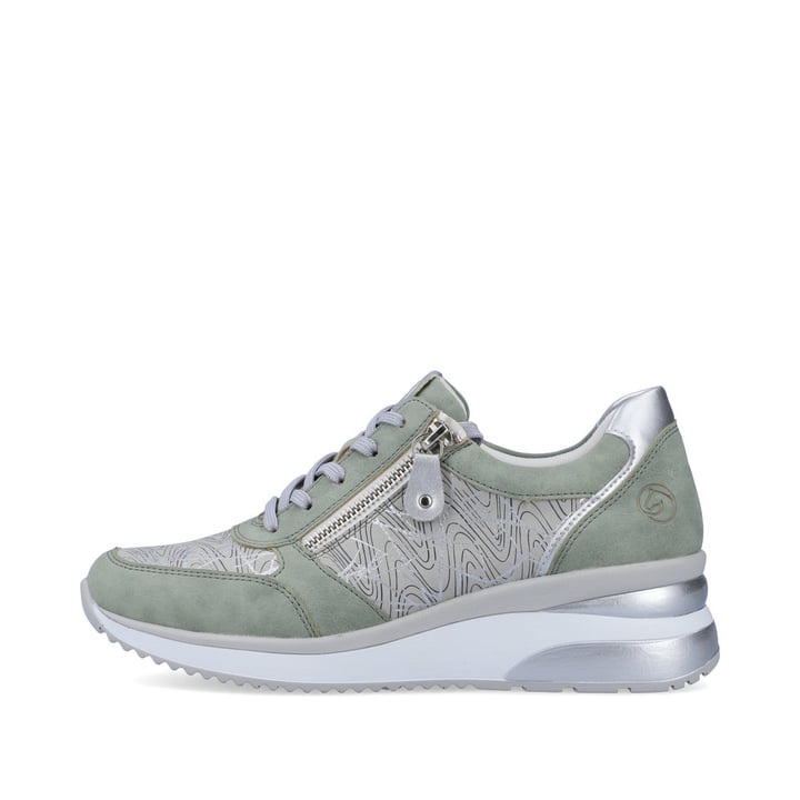 
Mintgrüne remonte Damen Sneaker D2400-52 mit einer flexiblen Sohle mit Keilabsatz. Schuh Außenseite
