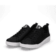 Schwarze Rieker Damen Sneaker Low 41906-00 mit einer flexiblen Sohle. Schuhpaar seitlich schräg.
