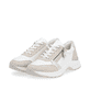 Weiße remonte Damen Sneaker D0G09-81 mit einem Reißverschluss sowie Extraweite H. Schuhpaar seitlich schräg.