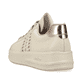 Hellbeige Rieker Damen Sneaker Low M8400-60 mit Schnürung sowie grober Stickerei. Schuh von hinten.