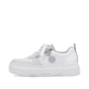 Weiße Rieker Damen Sneaker Low M1905-80 mit Reißverschluss sowie geprägtem Logo. Schuh Außenseite.