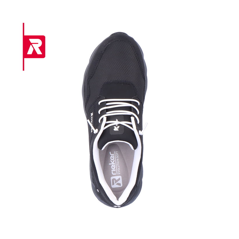 Schwarze Rieker EVOLUTION Herren Sneaker 07811-00 mit einer flexiblen Sohle. Schuh von oben.