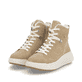 Beige Rieker Damen Sneaker High W1771-62 mit einer super leichten Plateausohle. Schuhpaar seitlich schräg.