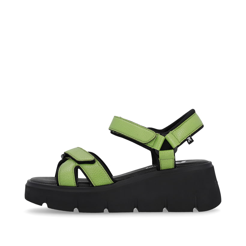 Grüne Rieker Keilsandaletten W1552-52 mit flexibler und ultra leichter Sohle. Schuh Außenseite.