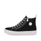 Schwarze Rieker Damen Sneaker High L9892-00 mit Reißverschluss sowie weißem Logo. Schuh Außenseite.