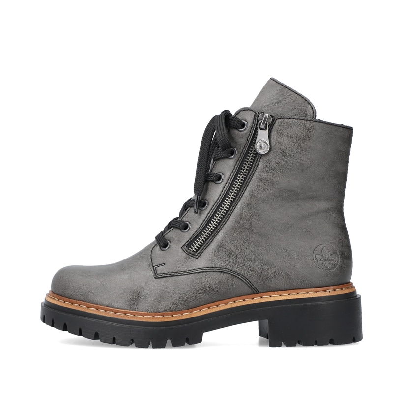 
Graue Rieker Damen Biker Boots 72611-45 mit einer schockabsorbierenden Sohle. Schuh Außenseite