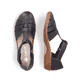 Schwarze Rieker Damen Riemchensandalen M1675-00 mit einem Klettverschluss. Schuh von oben, liegend.