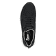 Schwarze Rieker Damen Slipper 48157-00 mit Gummischnürung sowie Komfortweite G. Schuh von oben.