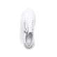 Reinweiße Rieker Damen Sneaker Low N8321-80 mit Reißverschluss sowie Ziernähten. Schuh von oben.