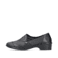 Schwarze Rieker Damen Slipper 48260-01 mit Elastikeinsatz sowie der Extraweite H. Schuh Außenseite.