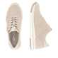 Lehmbeige remonte Damen Sneaker R6705-60 mit Reißverschluss sowie Komfortweite G. Schuh von oben, liegend.