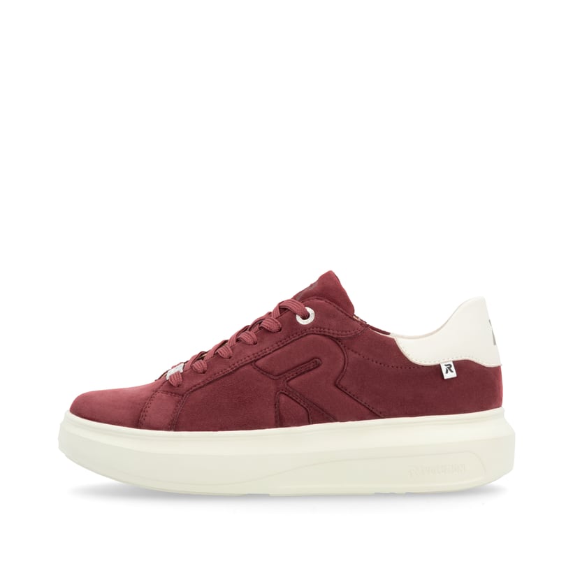 Rote Rieker Damen Sneaker Low W1204-35 mit einer ultraleichten Plateausohle. Schuh Außenseite.