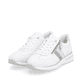 Reinweiße remonte Damen Sneaker D1G02-80 mit einem Reißverschluss. Schuhpaar seitlich schräg.