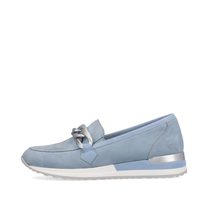 
Himmelblaue remonte Damen Loafers R2544-10 mit einer flexiblen Profilsohle. Schuh Außenseite