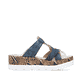 Ozeanblaue Rieker Damen Pantoletten V3980-14 mit einer leichten Plateausohle. Schuh Innenseite
