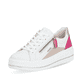 Weiße remonte Damen Sneaker D1C01-80 mit Reißverschluss sowie der Komfortweite G. Schuh seitlich schräg.