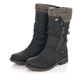 
Tiefschwarze remonte Damen Kurzstiefel D8070-01 mit einer dämpfenden Profilsohle. Schuhpaar schräg.